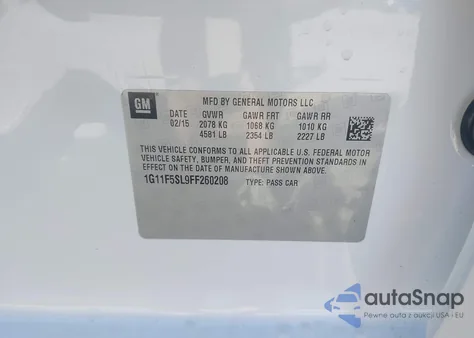 2015 Chevrolet Malibu 1Lz z USA, uszkodzony, nr VIN 1G11F5SL9FF260208